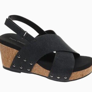 PIERRE DUMAS Vivian-3 Black Wedge Sandals